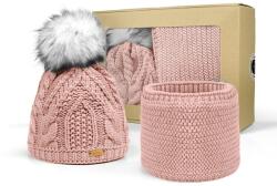 Bontis Ajándékcsomag: Női sapka bojttal és körsál - Világos púder színű (gift-set-I-lght-powder)
