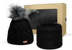 Bontis Ajándékcsomag: Női sapka bojttal és körsál - Fekete (gift-set-I-black)