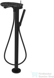 Laufen ADA szabadon álló kádtöltő csaptelep polccal, zuhanyszettel, alaptest nélkül, PVD matt fekete/fekete márvány HF506781516060 (HF506781516060)