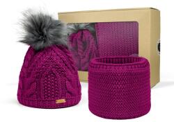 Bontis Ajándékcsomag: Női sapka bojttal és körsál - Fuksziaszín (gift-set-I-fuchsia)