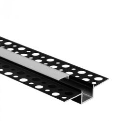 Ecolight LED alumínium profil gipszkartonokhoz REGIPS süllyesztett, süllyesztett, fekete, 2m matt borítással LED szalagokhoz + végzárókkal GP Ecolight sorozat (ECOPRO0130M)