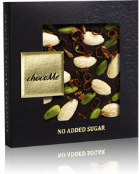 chocoMe Étcsokoládé hozzáadott cukor nélkül, chili karika, pisztácia, mandula