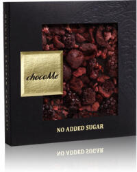 chocoMe Étcsokoládé hozzáadott cukor nélkül, liofilizált feketeszeder, liofilizált meggy, liofilizált málnadarabok