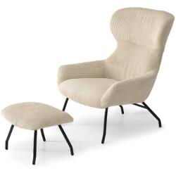 VOX bútor CONOR lábtartós fotel, homokszínű kordbársony-fekete