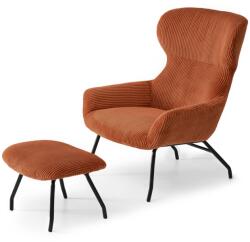 VOX bútor CONOR fotel lábtartóval, vörösréz kordbársony-fekete