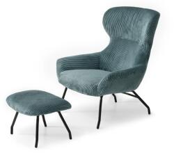 VOX bútor CONOR fotel és lábtartó, kék kordbársony-fekete