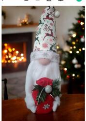 Manóvilág Karácsonyi Manó | Zsákkal | Rénszarvas mintás szatén sapkával | 45 cm