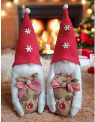 Manóvilág Karácsonyi Manó | Piros |2 FEHÉR Hópihe, zsákvászon zsákkal Rudolf díszítéssel (30-35cm)