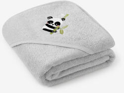 Goldea gyermek frottír fördőlepedő csuklyás - panda világosszürkén 100 x 100 cm