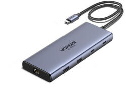 UGREEN CM639 USB-C Stație de andocare cu HDMI 4K PD Ethernet și conexiune 2 monitoare Gri (45380)