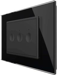 LIVOLO Intrerupator triplu cap scara / cap cruce cu touch Livolo cu rama din sticla, standard Italian - Serie noua, negru, VL-FC3S-3BP-12 (VL-FC3S-3BP-12)