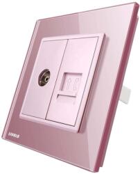 LIVOLO Priza dubla TV + Telefon Livolo cu rama din sticla, roz, VL-C791VT-17 (VL-C791VT-17)