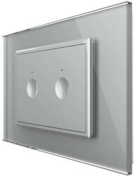 LIVOLO Intrerupator dublu cap scara / cap cruce cu touch Livolo cu rama din sticla, standard Italian - Serie noua, gri, VL-FC2S-3IP-15 (VL-FC2S-3IP-15)