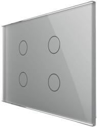 LIVOLO Intrerupator cvadruplu cap scara / cruce wireless cu touch Livolo din sticla, standard Italian - Serie noua, gri, VL-FC4SR-3G-15 (VL-FC4SR-3G-15)