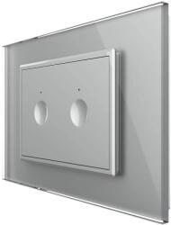 LIVOLO Intrerupator dublu cap scara / cap cruce wireless cu touch Livolo cu rama din sticla, standard Italian - Serie noua, gri, VL-FC2SR-3IP-15 (VL-FC2SR-3IP-15)