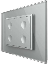 LIVOLO Intrerupator cvadruplu wireless cu touch Livolo cu rama din sticla, standard Italian - Serie noua, gri, VL-FC4R-3IP-15 (VL-FC4R-3IP-15)