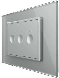 LIVOLO Intrerupator triplu wireless cu touch Livolo cu rama din sticla, standard Italian - Serie noua, gri, VL-FC3R-3IP-15 (VL-FC3R-3IP-15)