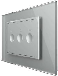 LIVOLO Intrerupator triplu cu touch Livolo cu rama din sticla, standard Italian - Serie noua, gri, VL-FC3-3IP-15 (VL-FC3-3IP-15)