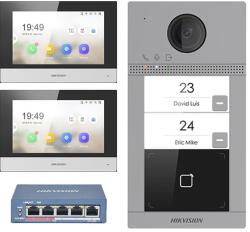 Hikvision KIT videointerfon Smart pentru doua familii, Rj45 + Wi-Fi 2.4Ghz, Switch PoE, Card, Tag, monitor 7 inch negru, - HIKVISION DS-KIS604-2-B (DS-KIS604-2-B)