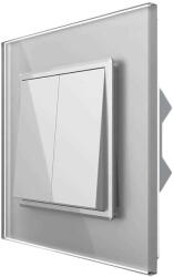 LIVOLO Intrerupator Dublu Mecanic Cap Cruce LIVOLO cu Rama din Sticla - Serie Noua, gri, VL-2FCMM10A-I (VL-2FCMM10A-I) - fluxone