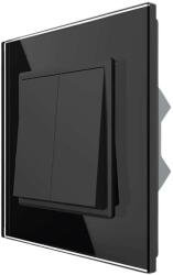LIVOLO Intrerupator Dublu Mecanic Cap Cruce LIVOLO cu Rama din Sticla - Serie Noua, negru, VL-2FCMM10A-B (VL-2FCMM10A-B) - fluxone