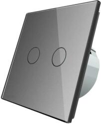 LIVOLO Intrerupator dublu cu revenire / contact uscat Livolo cu touch din sticla, gri, VL-C702CH-15 (VL-C702CH-15)