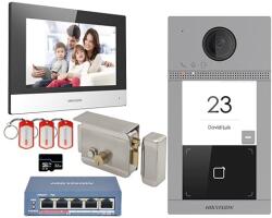 Hikvision KIT videointerfon Smart pentru o familie cu yala electromagnetica, Rj45 + Wi-Fi 2.4Ghz, Switch PoE, Card, Tag, monitor 7 inch negru, - HIKVISION DS-KIS604-BY (DS-KIS604-BY)
