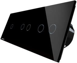 LIVOLO Intrerupator cu touch simplu+dublu+dublu LIVOLO din sticla, negru, VL-C701/702/702-12 (VL-C701/702/702-12)