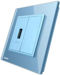 LIVOLO Priza USB Livolo cu rama din sticla, albastru, VL-C791USB-19 (VL-C791USB-19)