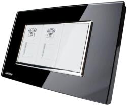 LIVOLO Priza dubla Telefon Livolo cu rama din sticla - standard italian, negru, VL-C392T-82 (VL-C392T-82)