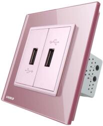 LIVOLO Priza dubla USB Livolo cu rama din sticla, roz, VL-C792USB-17 (VL-C792USB-17)