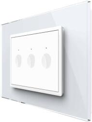 LIVOLO Intrerupator triplu cu touch Livolo cu rama din sticla, standard Italian - Serie noua, alb, VL-FC3-3WP-11 (VL-FC3-3WP-11)