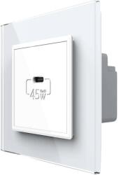 LIVOLO Priza USB Tip C Livolo cu Rama din Sticla, alb, VL-FCUC-2WP-11 (VL-FCUC-2WP-11) - fluxone