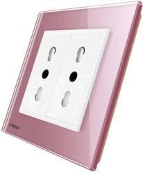 LIVOLO Priza dubla module inguste Livolo cu rama din sticla - standard german, roz, VL-C9-C2IT-17 (VL-C9-C2IT-17)