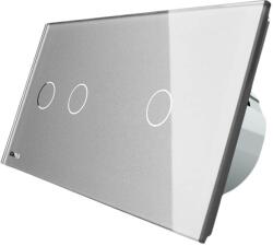 LIVOLO Intrerupator dublu + simplu cu touch Livolo din sticla, gri, VL-C702/C701-15 (VL-C702/C701-15)