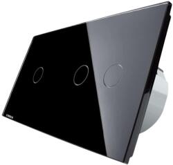 LIVOLO Intrerupator simplu + dublu cu touch Livolo din sticla, Protocol ZigBee, Control de pe telefonul mobil, negru, VL-C701Z/C702Z-12 (VL-C701Z/C702Z-12)
