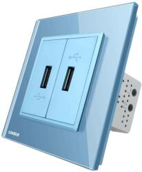 LIVOLO Priza dubla USB Livolo cu rama din sticla, albastru, VL-C792USB-19 (VL-C792USB-19)