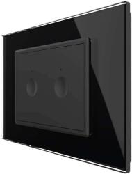 LIVOLO Intrerupator dublu cap scara / cap cruce wireless cu touch Livolo cu rama din sticla, standard Italian - Serie noua, negru, VL-FC2SR-3BP-12 (VL-FC2SR-3BP-12)