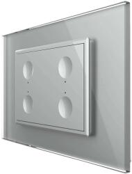 LIVOLO Intrerupator cvadruplu cap scara / cap cruce wireless cu touch Livolo cu rama din sticla, standard Italian - Serie noua, gri, VL-FC4SR-3IP-15 (VL-FC4SR-3IP-15)