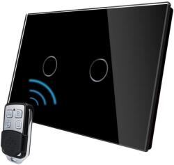 LIVOLO Intrerupator dublu wireless cu touch Livolo din sticla si telecomanda inclusa-standard italian, negru, VL-C2/C902R-82 (VL-C2/C902R-82)
