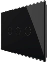 LIVOLO Intrerupator triplu cap scara / cruce cu touch Livolo din sticla, standard italian - Serie noua, negru, VL-FC3S-3G-12 (VL-FC3S-3G-12)