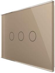 LIVOLO Intrerupator triplu cap scara/cruce wireless cu touch Livolo din sticla - standard italian, auriu, VL-FC3SR-3G-13 (VL-FC3SR-3G-13)