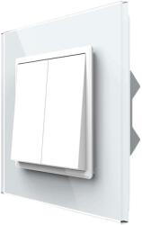 LIVOLO Intrerupator Dublu Mecanic Cap Cruce LIVOLO cu Rama din Sticla - Serie Noua, alb, VL-2FCMM10A-W (VL-2FCMM10A-W) - fluxone