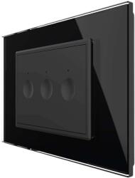 LIVOLO Intrerupator triplu cap scara / cap cruce wireless cu touch Livolo cu rama din sticla, standard Italian - Serie noua, negru, VL-FC3SR-3BP-12 (VL-FC3SR-3BP-12)