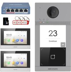 Hikvision KIT videointerfon Smart pentru o familie, Rj45 + Wi-Fi 2.4Ghz, Switch PoE, Card, Tag, monitor 7 inch negru, - HIKVISION DS-KIS604-1-B (DS-KIS604-1-B)