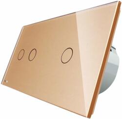 LIVOLO Intrerupator dublu + simplu cu touch Livolo din sticla, auriu, VL-C702/C701-13 (VL-C702/C701-13)