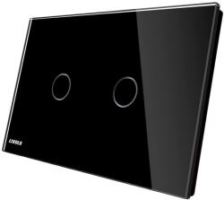 LIVOLO Intrerupator dublu wireless cu variator cu touch Livolo din sticla - standard italian, negru, VL-C902DR-82 (VL-C902DR-82)