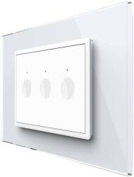 LIVOLO Intrerupator triplu cap scara / cap cruce cu touch Livolo cu rama din sticla, standard Italian, protocol ZigBee - Serie noua, alb, VL-FC3SZ-3WP-11 (VL-FC3SZ-3WP-11)