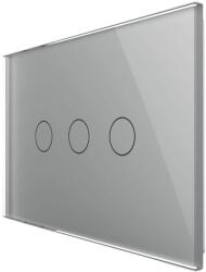LIVOLO Intrerupator triplu cap scara / cruce cu touch Livolo din sticla, standard italian - Serie noua, gri, VL-FC3S-3G-15 (VL-FC3S-3G-15)