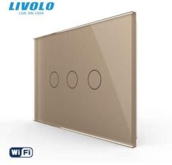 LIVOLO Intrerupator Triplu Wi-Fi cu Touch LIVOLO, standard italian Serie Noua, Auriu, VL-FC3NY-3G-13 (VL-FC3NY-3G-13)